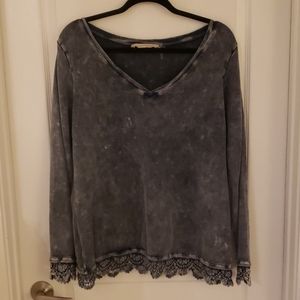 Blue Soft Surroundings Long Sleeve Lace Blouse
